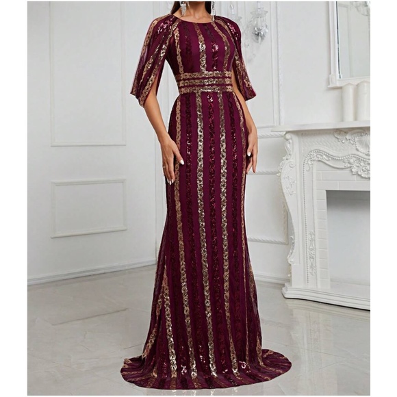 Luxe Cold shoulder sequin Evening Formal Black Tie Wedding Dress - Picture 7 of 9